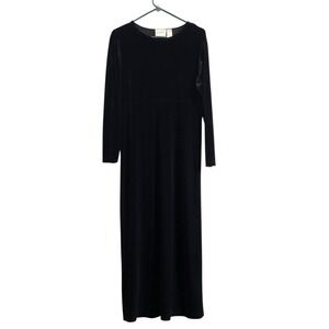 LIZ CLAIBORNE LIZSPORT Med Black Velour Long Sleeve Maxi Dress Cocktail Formal
